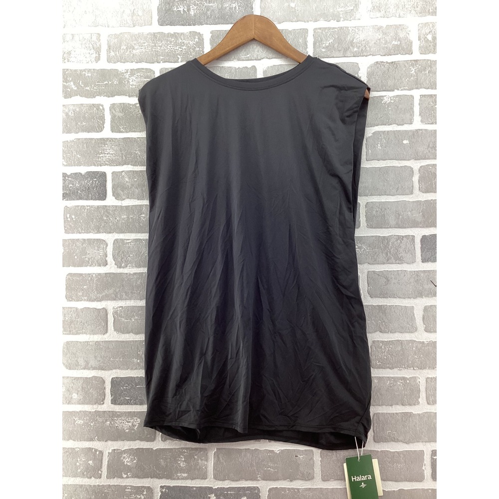 Halara Round Neck Ruched Cool Touch Yoga Tank Top Black XL NWT